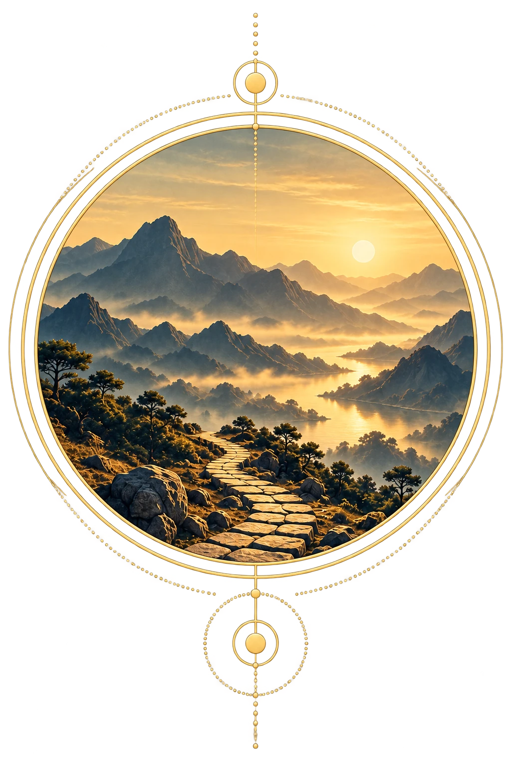 Berglandschaft mit goldenen Gestaltungselementen
